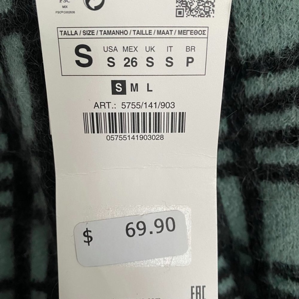 ZARA wool mohair sweater NWT green black S ruffle shoulder soft - Picture 12 of 13